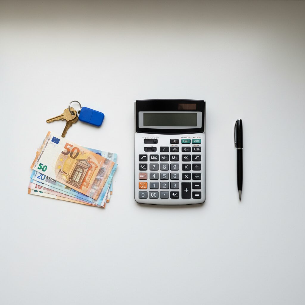 Calculatrice et clés de maison symbolisant le calcul comparatif achat versus location