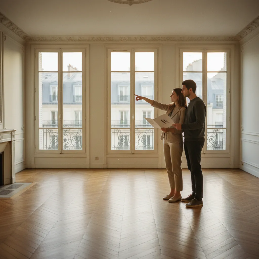 Visite d'un appartement parisien par un couple de primo-accédants dans le 19e arrondissement