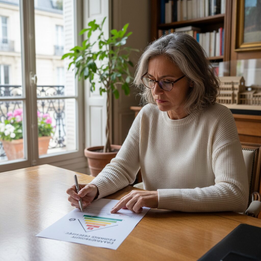 Propriétaire bailleur consultant un rapport de diagnostic de performance énergétique