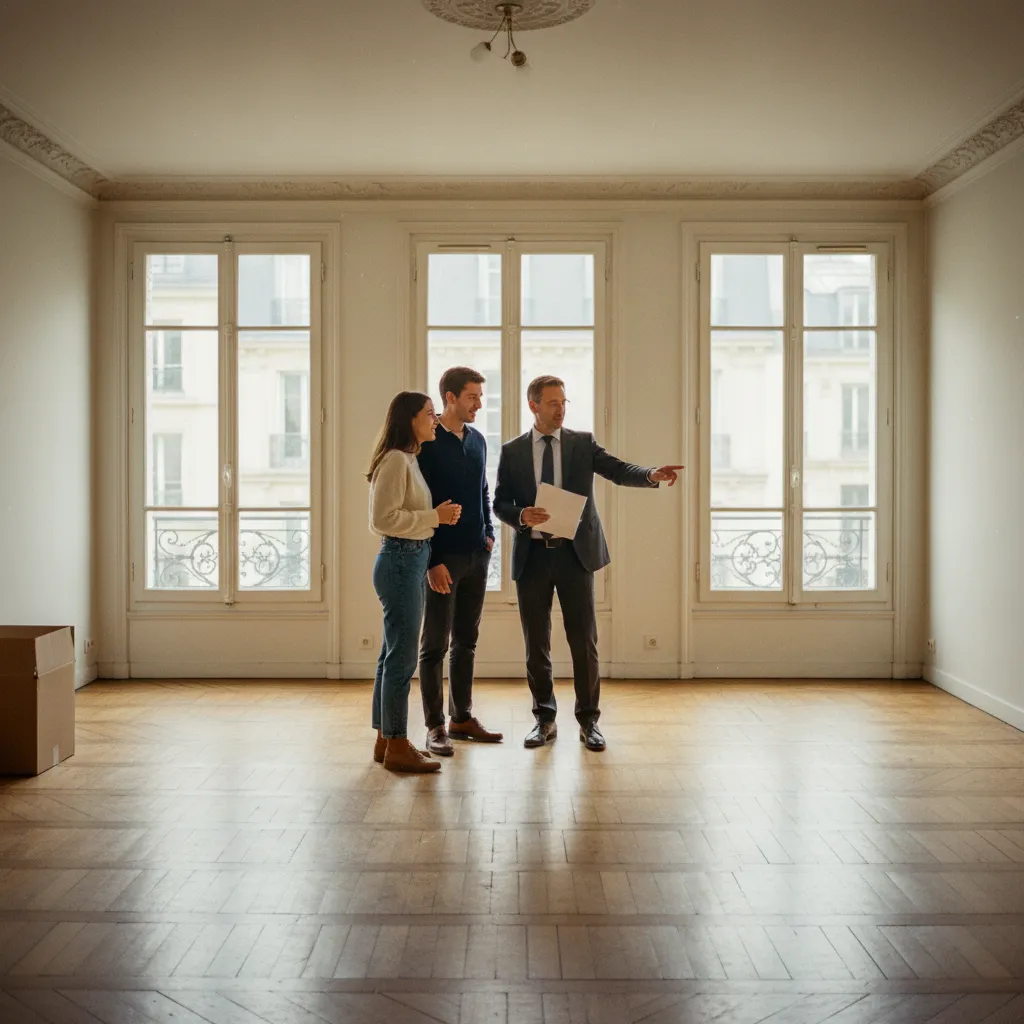 Des primo-accédants visitent un appartement ancien dans une métropole en rebond