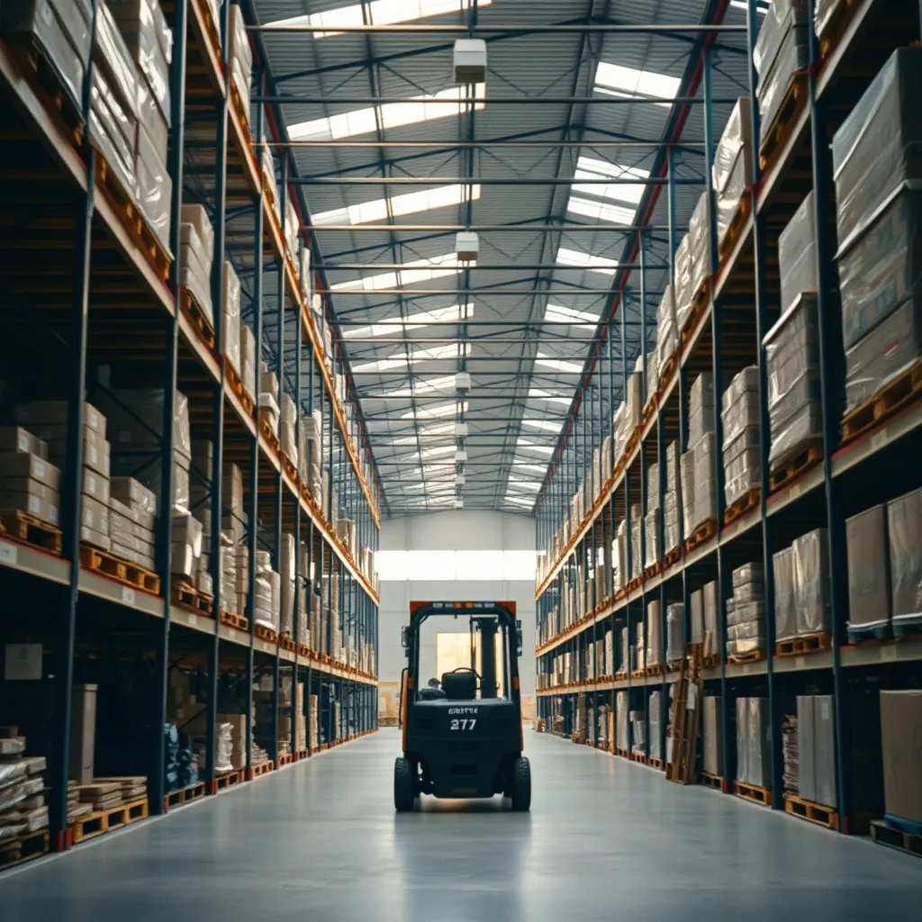L'intérieur d'une plateforme logistique de grande hauteur, segment clé du portefeuille Log In