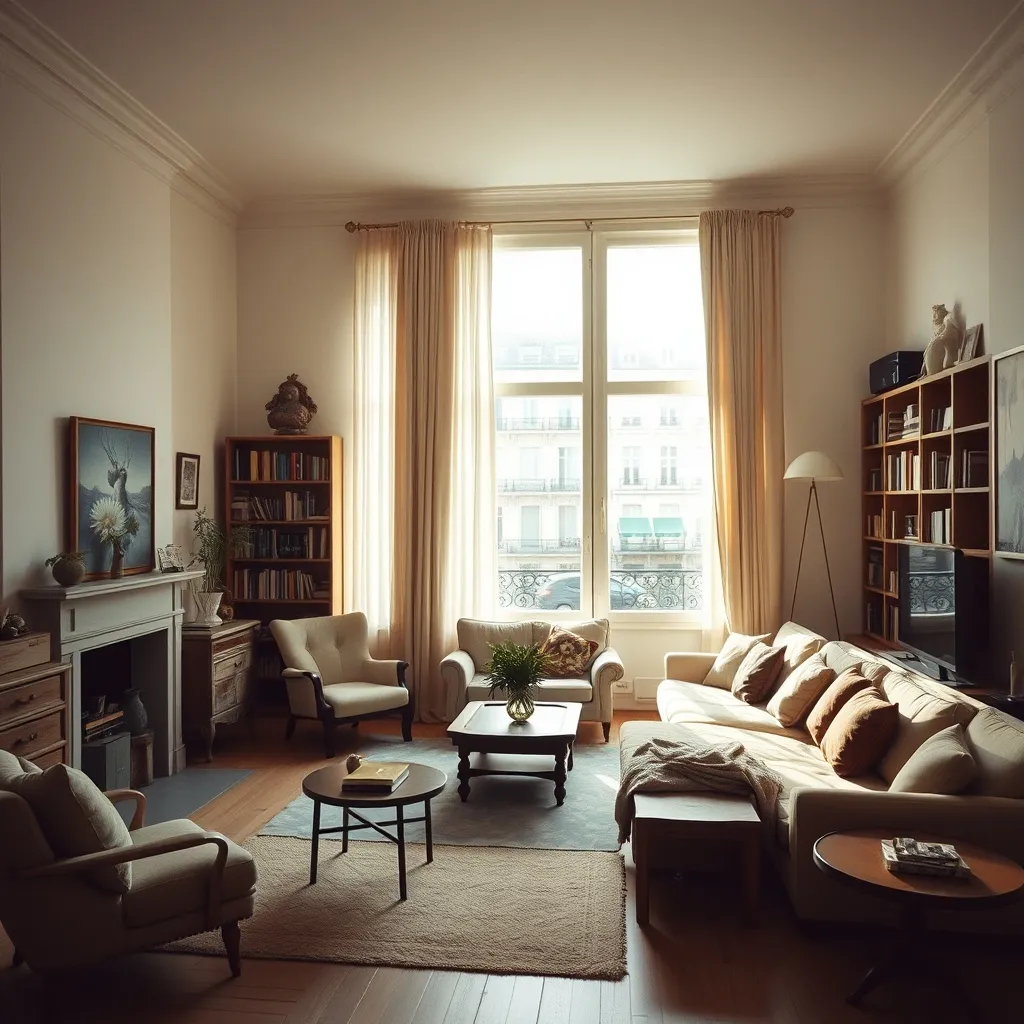 Salon partagé lumineux dans un appartement messin typique en colocation