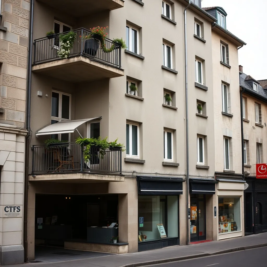 Immeuble typique de la reconstruction à Lorient, architecture des années 1950
