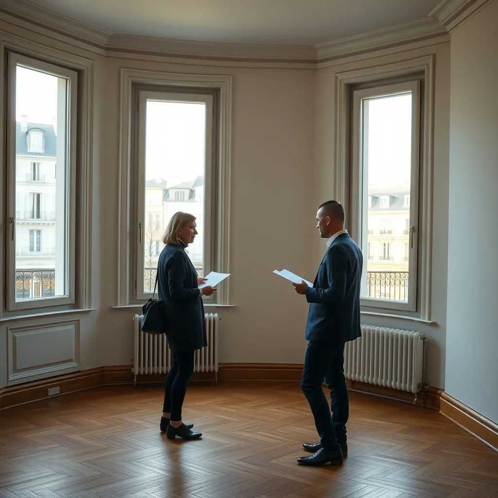Visite d'un appartement lumineux lors d'une transaction immobilière à Tours