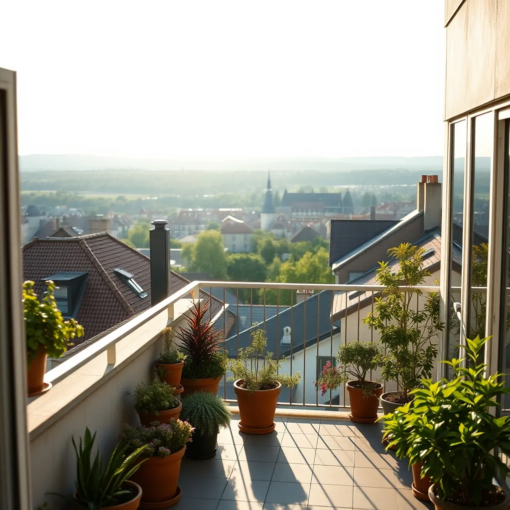 Terrasse d'un appartement récent avec vue sur les toits de Tours