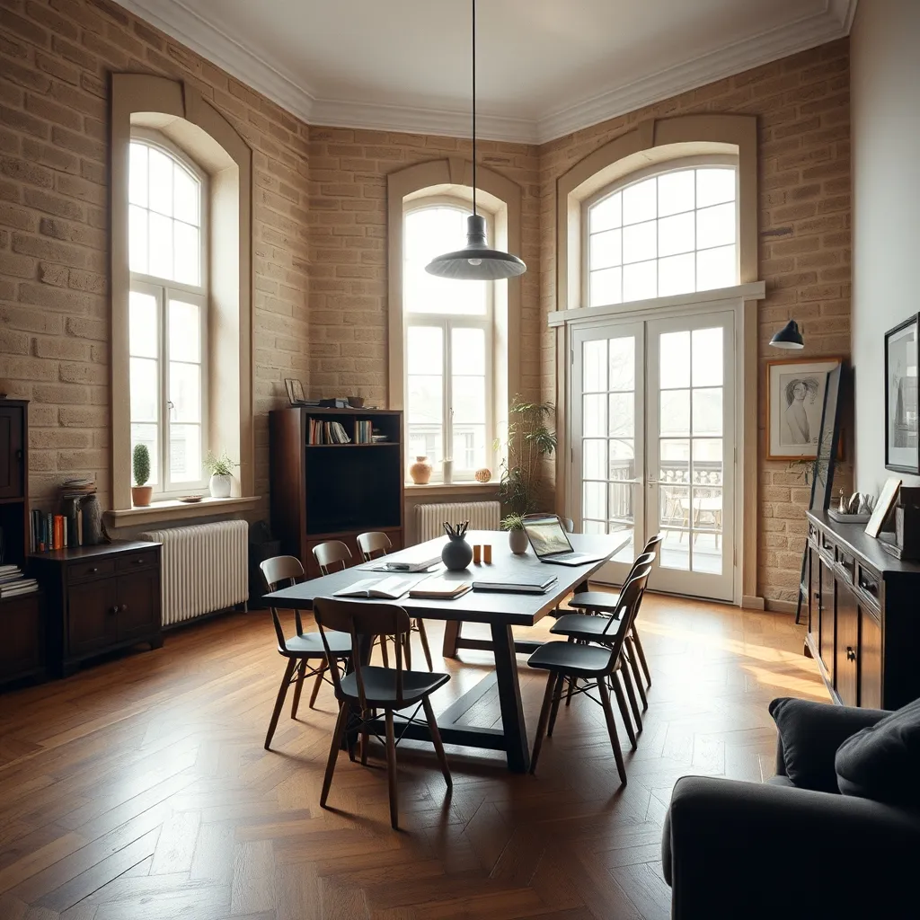 Salon partagé lumineux dans un appartement messin typique en pierre de Jaumont