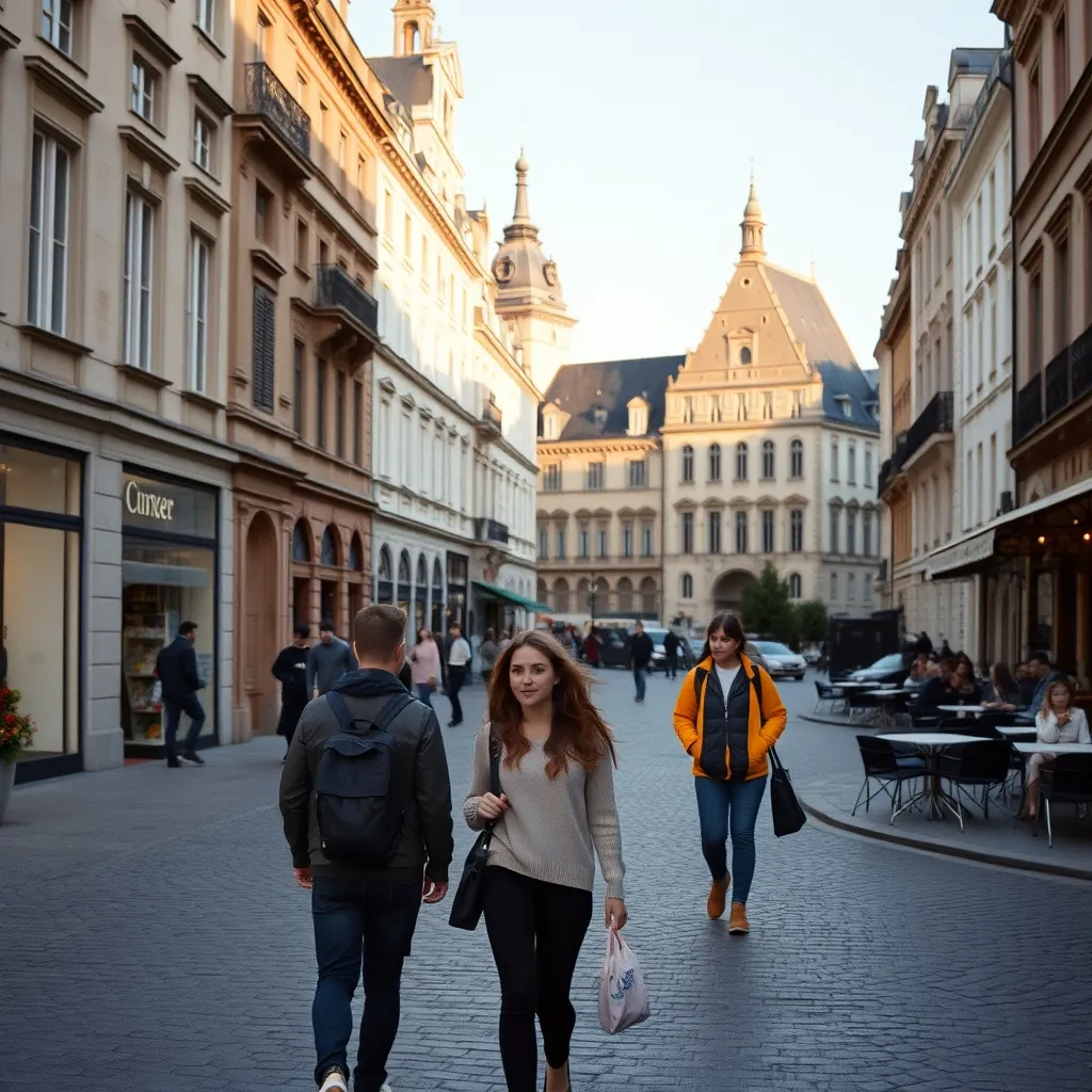 Étudiants traversant la place de la Comédie en centre-ville de Metz