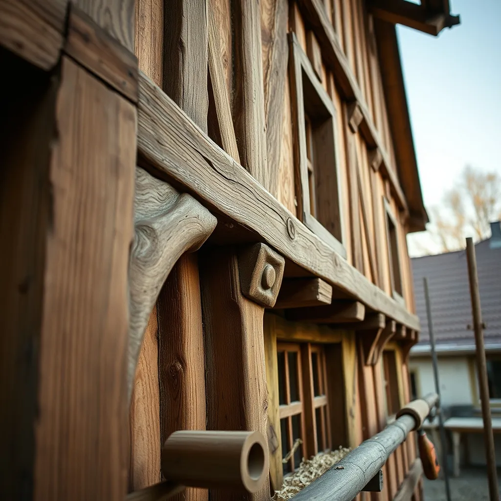 Assemblage traditionnel en chêne d'une ossature à colombages alsacienne