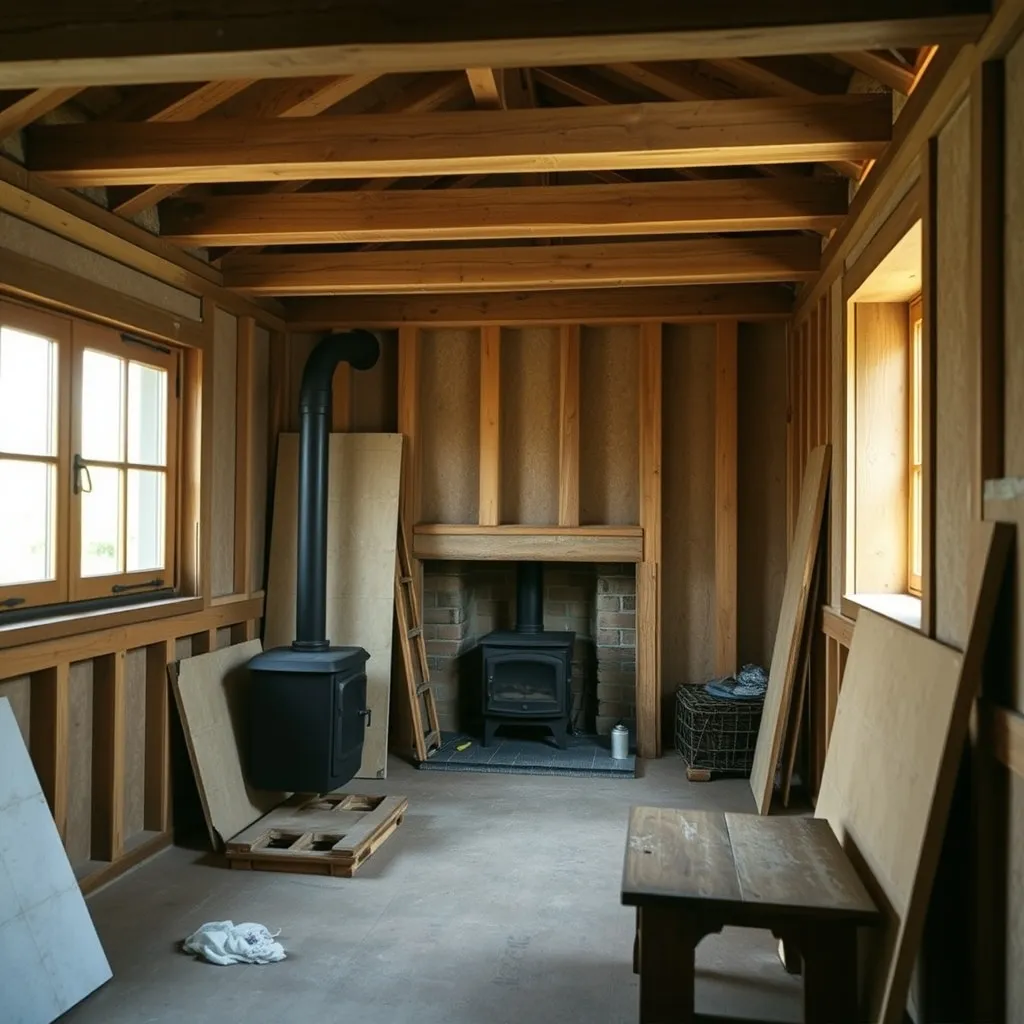 Isolation en fibre de bois d'une maison alsacienne en cours de restauration