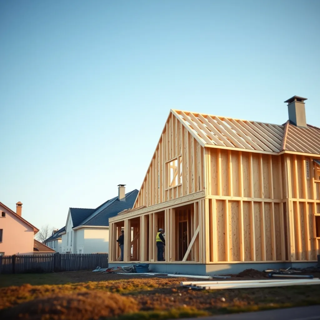 Chantier de construction d'une maison individuelle en phase de gros œuvre près de Lyon