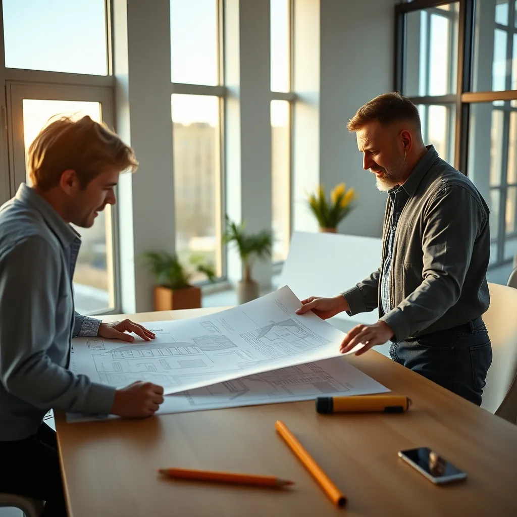 Réunion de travail entre futurs propriétaires et constructeur pour la mise au point du projet