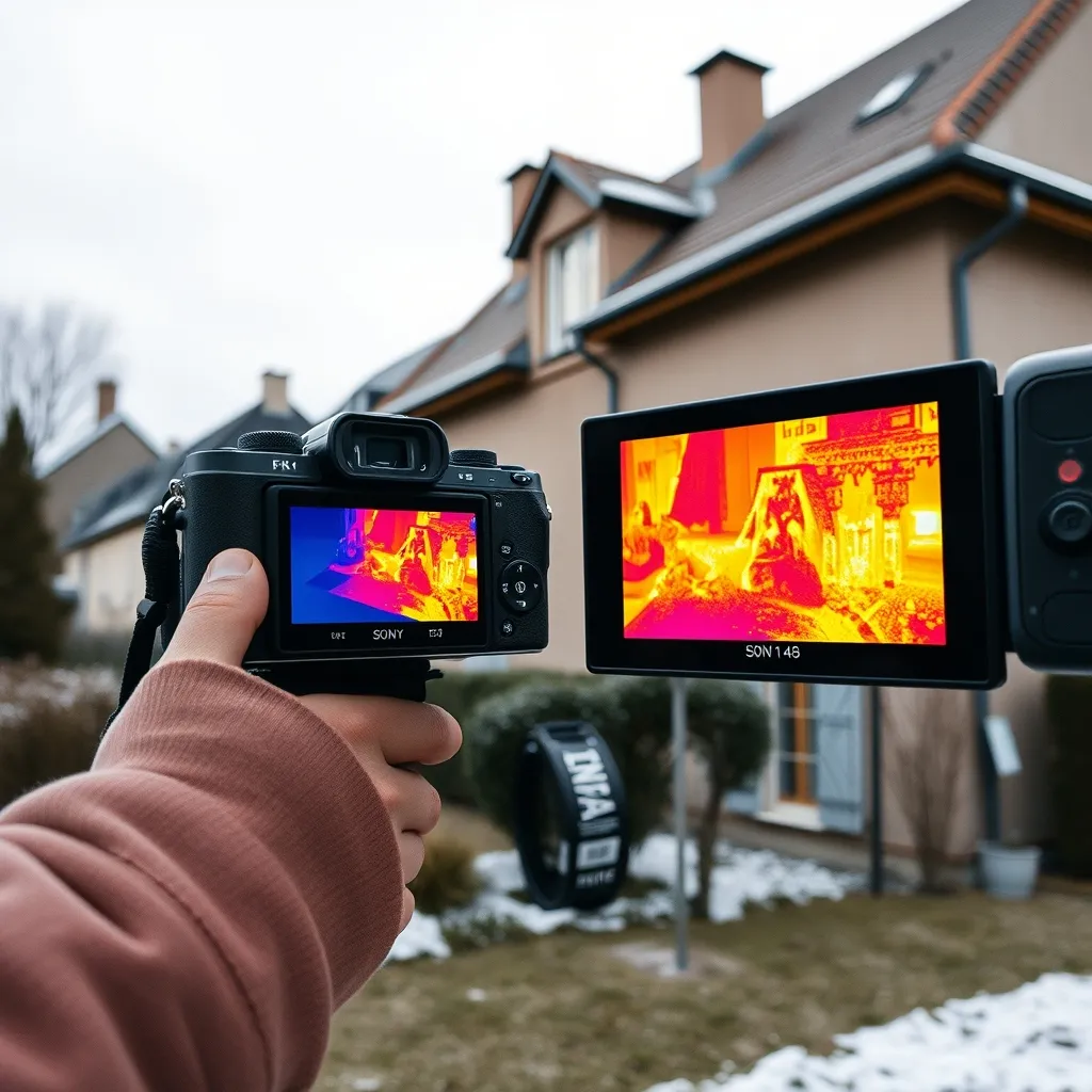 Caméra thermique révélant les déperditions de chaleur sur la façade d'un pavillon avant isolation