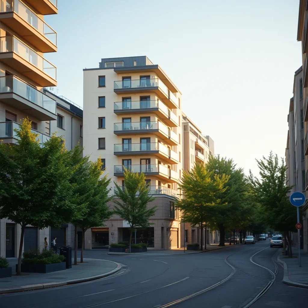 Immeuble résidentiel récent dans un quartier desservi par le tram à Strasbourg
