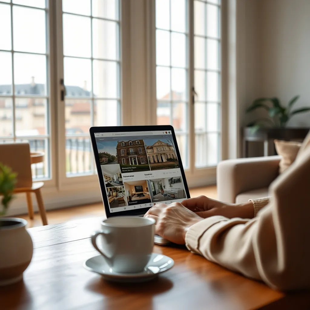 Recherche d'annonces immobilières en ligne depuis un appartement alsacien