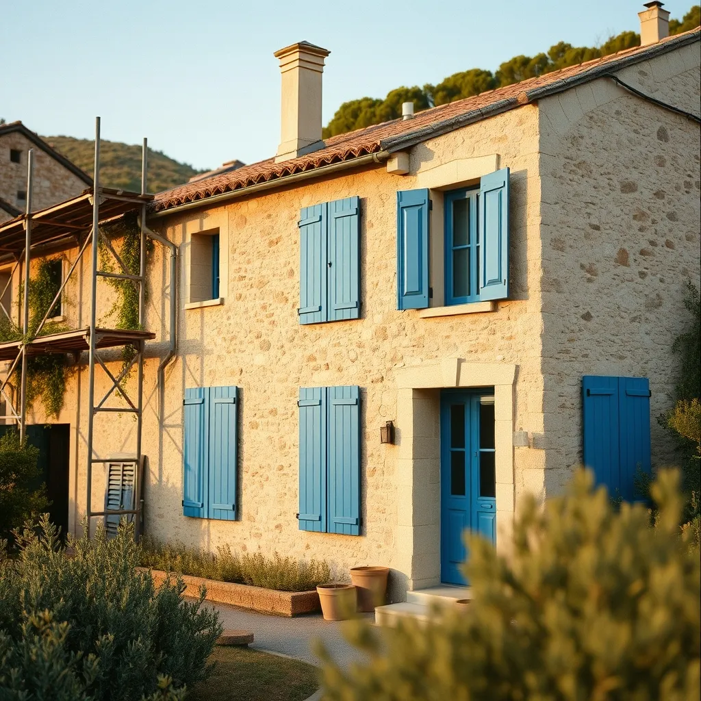 Une maison corse en cours de rénovation, décor typique du film Permis de construire