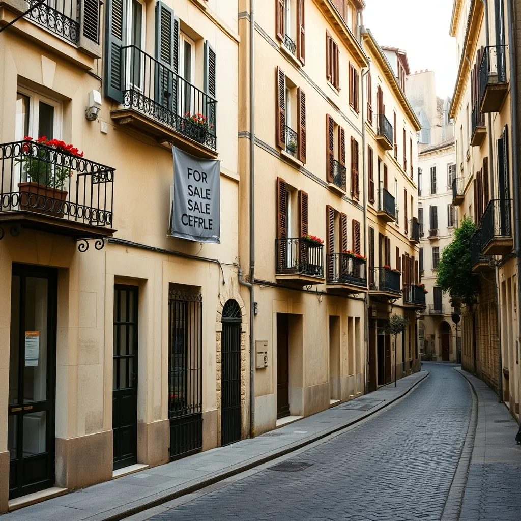 Façades d'immeubles anciens dans le centre historique de Pau, un marché encore accessible