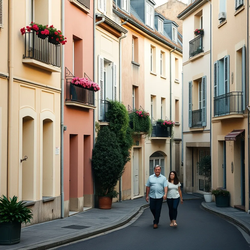 Rue résidentielle du centre-ville de Royan avec ses immeubles caractéristiques des années 1950