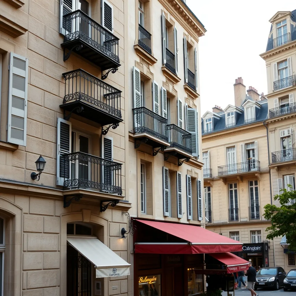 Façades d'immeubles anciens dans le centre-ville de Vincennes avec balcons en fer forgé
