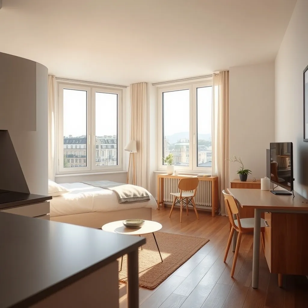 Studio meublé contemporain à Lille, équipé pour répondre aux exigences du décret de 2015