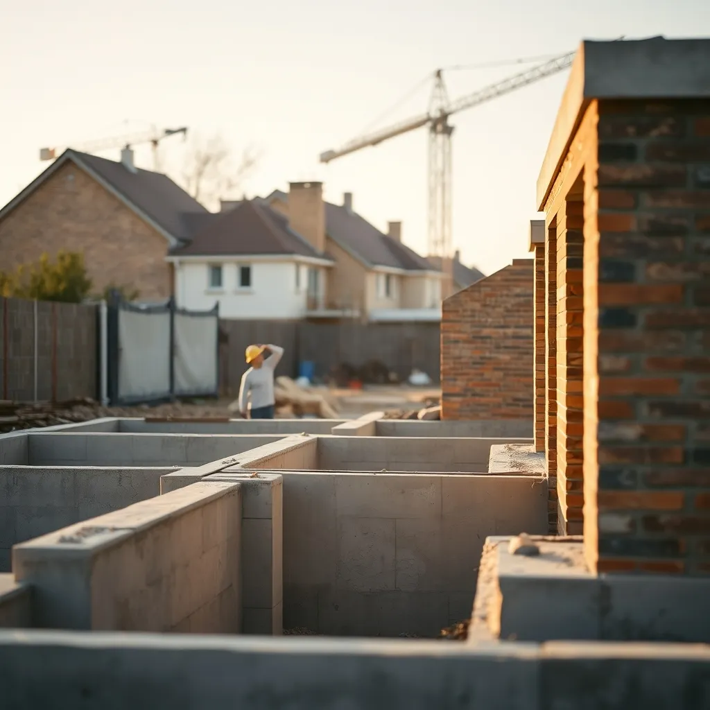 Chantier de construction d'une maison individuelle en phase de gros œuvre
